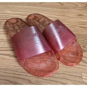 COACH Ulyssa Jelly Clear Rubber Slide Sandal Flip Flop Sz 8 Tangerine Pink Ombre